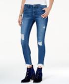 Rampage Juniors' Lace-hem Ripped Skinny Jeans