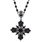 2028 Black-tone Black And Black Diamond Color Beaded Floral Pendant Necklace 16 Adjustable