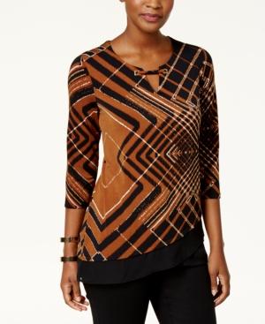 Jm Collection Printed Keyhole Chiffon-hem Tunic, Created For Macy's