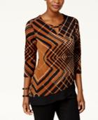 Jm Collection Printed Keyhole Chiffon-hem Tunic, Created For Macy's