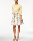 Jessica Howard Belted Floral-print Fit & Flare Dress And Cardigan