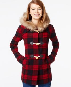Coffeeshop Faux-fur-trim Plaid Duffle Coat