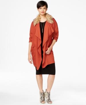 Bar Iii Faux-fur Trim Draped Jacket, Only At Macy's