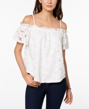 Bcx Juniors' Crochet-lace Cold-shoulder Top