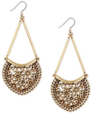 Lucky Brand Gold-tone Flower And Lace Chandelier Earrings