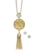 Charter Club Gold-tone Crystal Openwork Circle And Chain Tassel Pendant Necklace & Stud Earrings