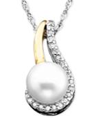 14k Gold & Sterling Silver Cultured Freshwater Pearl & Diamond Accent Pendant