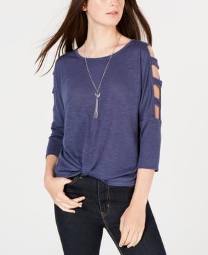 Bcx Juniors' Twist-front Laddered Top & Necklace