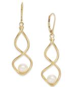 Cultured Freshwater Pearl (7mm) Twist Drop Earrings In 14k Gold