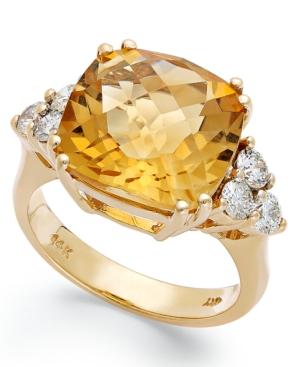 14k Gold Ring, Citrine (7 Ct. T.w.) And Diamond (5/8 Ct. T.w.) Cushion-cut Ring