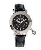 Bertha Quartz Rose Collection Silver And Black Leather Watch 35mm