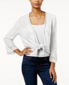 Hooked Up By It's Our Time Juniors' Pointelle-back Tie-front Cardigan