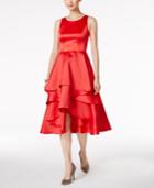 Adrianna Papell Petite Satin Tiered Fit & Flare Dress