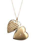 14k Gold Necklace, Diamond Accent Reversible Heart Locket