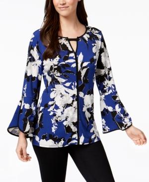 Jm Collection Printed Tulip-sleeve Top