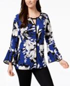 Jm Collection Printed Tulip-sleeve Top
