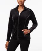 Karen Scott Petite Velour Printed-trim Mock-neck Jacket, Only At Macy's