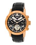 Heritor Automatic Hamilton Rose Gold & Black Leather Watches 44mm