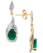 Emerald (2-5/8 Ct. T.w.) And Diamond (1/3 Ct. T.w.) Drop Earrings In 14k Gold