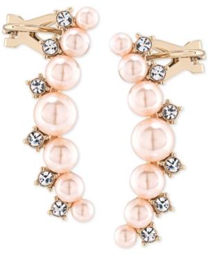 Carolee Gold-tone Pink Imitation Pearl Crystal Climber Earrings