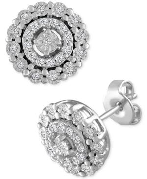 Diamond Halo Stud Earrings (1/5 Ct. T.w.) In Sterling Silver