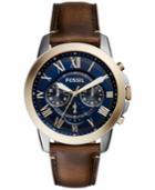 Fossil Men's Chronograph Grant Dark Brown Leather Strap Watch 44mm Fs5150