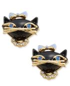 Kate Spade New York Gold-tone Crystal And Enamel Black Cat Stud Earrings