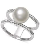 Cultured Freshwater Pearl (9mm) & Cubic Zirconia Statement Ring In Sterling Silver