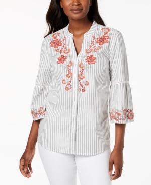 Style & Co Striped Embroidered Shirt, Created For Macy's