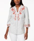 Style & Co Striped Embroidered Shirt, Created For Macy's