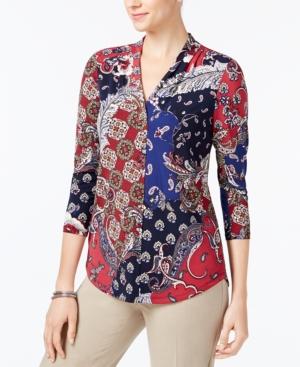 Charter Club Petite Pleated Paisley-print Top, Created For Macy's