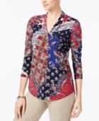 Charter Club Petite Pleated Paisley-print Top, Created For Macy's
