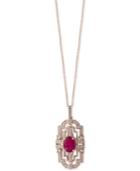 Effy Amore Certified Ruby (1-3/8 Ct. T.w.) And Diamond (3/8 Ct. T.w.) Pendant Necklace In 14k Rose Gold