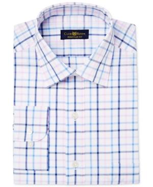 Club Room Men's Classic-fit Wrinkle Resistant Navy Plaid Dress Shirt, Created For Macy's
