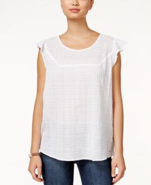 Tommy Hilfiger Eyelet-trim Tonal Plaid Top