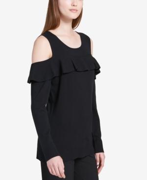 Calvin Klein Ruffled Cold-shoulder Sweater