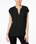 Inc International Concepts Petite Mixed-media Utility Shirt, Created For Macy's