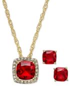 Charter Club Gold-tone Red Stone Pendant Necklace And Stud Earrings