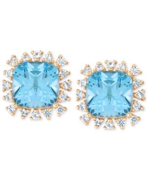 Blue Topaz (3-7/8 Ct. T.w.) & White Topaz (1/4 Ct. T.w.) Stud Earrings In 14k Gold