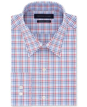 Tommy Hilfiger Men's Fitted Th Flex Non-iron Performance Red And Blue Check Dress Shirt
