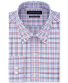 Tommy Hilfiger Men's Fitted Th Flex Non-iron Performance Red And Blue Check Dress Shirt