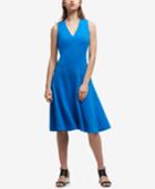 Dkny V-neck Stitched Fit & Flare Dress, Created For Macy's