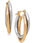 Two-tone Overlap Hoop Earrings In 10k White And Yellow Gold