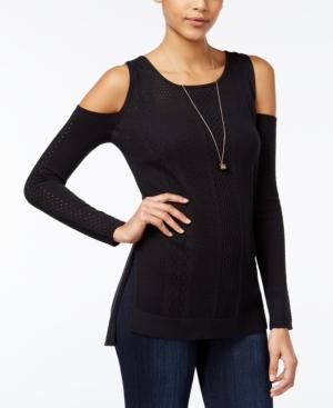 Jessica Simpson Ciro Pointelle-knit Cold-shoulder Sweater