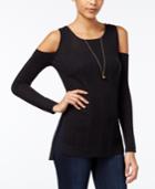 Jessica Simpson Ciro Pointelle-knit Cold-shoulder Sweater