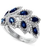 Royale Bleu By Effy Sapphire (1-3/4 Ct. T.w.) And Diamond (1/2 Ct. T.w.) Leaf Ring In 14k White Gold