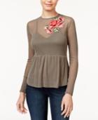 Bcx Juniors' Sheer Appliqued Peplum Top