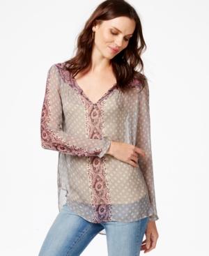 Lucky Brand Sheer Long-sleeve Printed Top