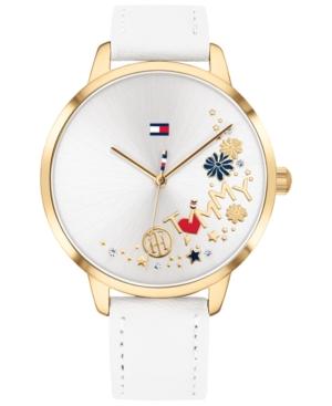 Tommy Hilfiger Women's White Leather Strap Watch 38mm, Created For Macy's