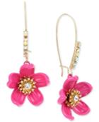 Betsey Johnson Gold-tone Crystal Pink Flower Drop Earrings